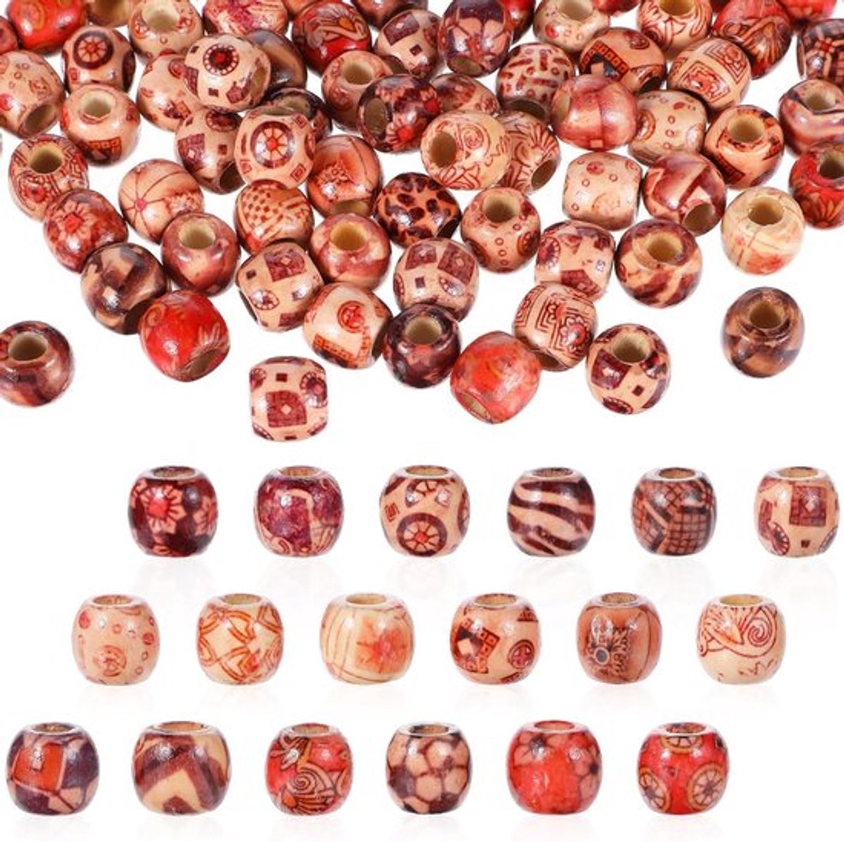 200 Stuks Geverfde Houten Kralen met Grote Opening, Natuurlijke Kralen voor DIY Sieraden, Armbanden en Kettingen maken