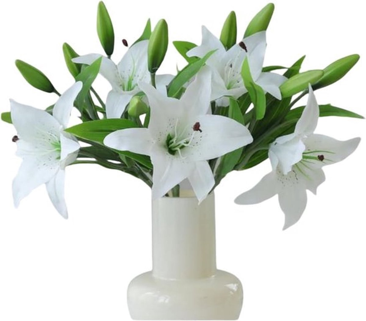 Kunstmatige Paaslily Bloemen, Nep Tiger Lily Real Touch Boeket voor Bruiloft, Feest en Tuin Decoratie (6 stuks) (Wit)