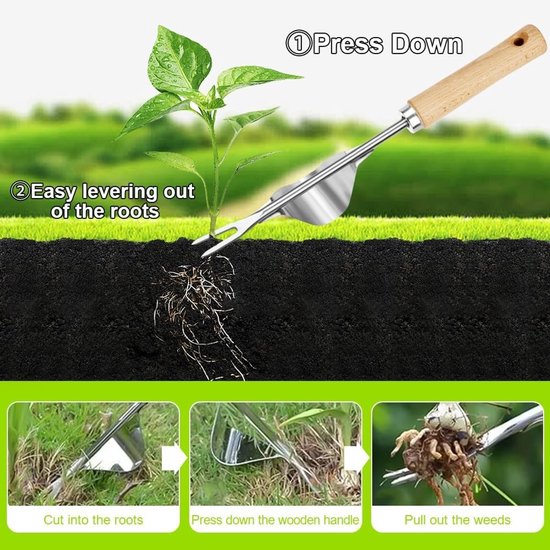 Handgereedschap voor Onkruidbestrijding - 3-delige Set met Lange Handvatten en Tuinhandschoenen, Ideaal voor Dandelions en Planten Verplanten van Merkloos	 — afbeelding 5