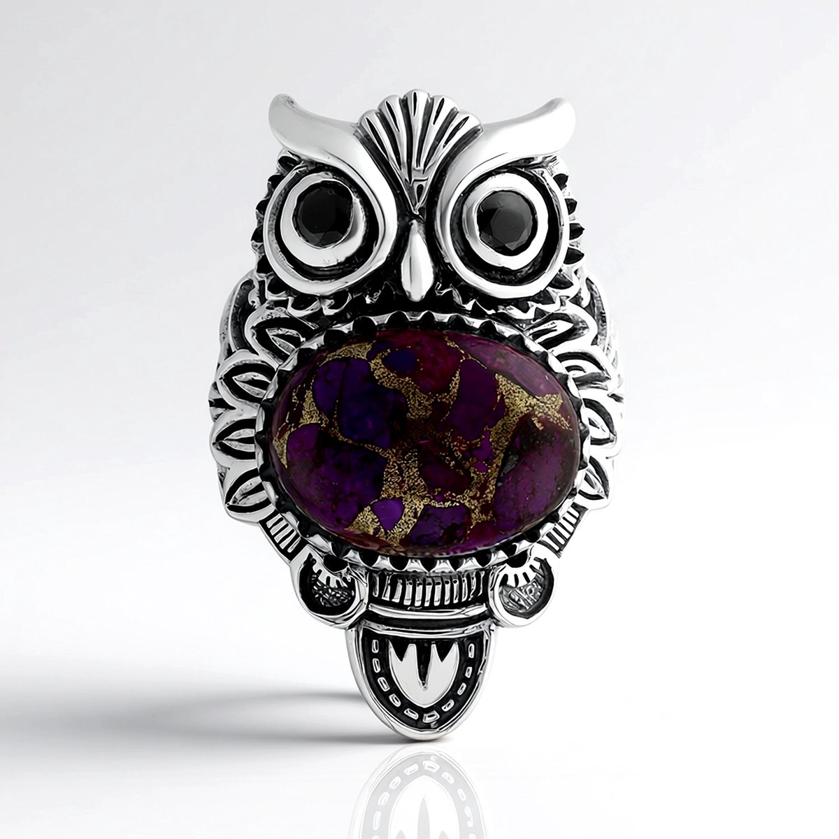 Cavill - Ring 925 Sterling Zilver - Paarse Kingman Mohave Turkoois 4,66 ct & Zwarte Spinel 0,22 ct - Ovaal Cabochon - Elegant Filigraan