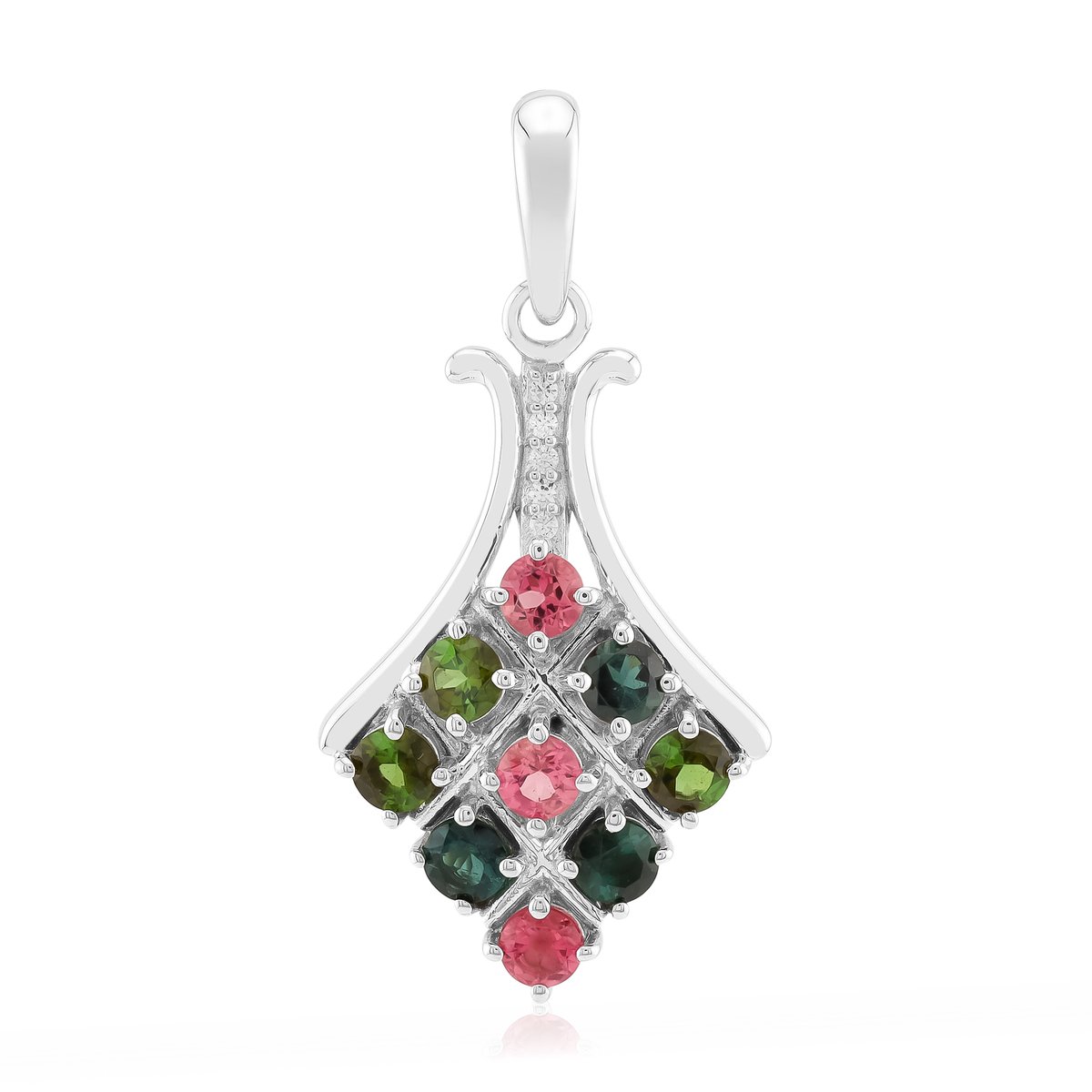 Cavill - Zilveren Hanger met Braziliaanse Toermalijnen - 925 Sterling Zilver Palladium - Rondgeslepen Edelsteen 0,796 Ct - Multicolor Elegantie
