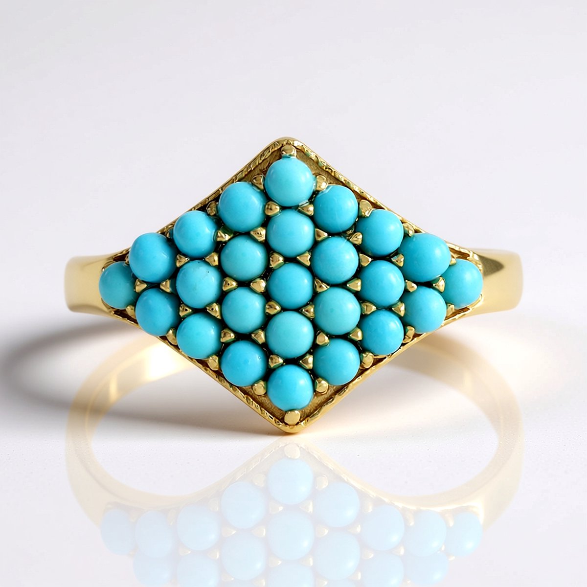 Cavill - 925 Sterling Zilver Vergulde Ring met 0,9 ct Sleeping Beauty Turkoois - Elegante Cabochon Turquoise Ring voor Dames