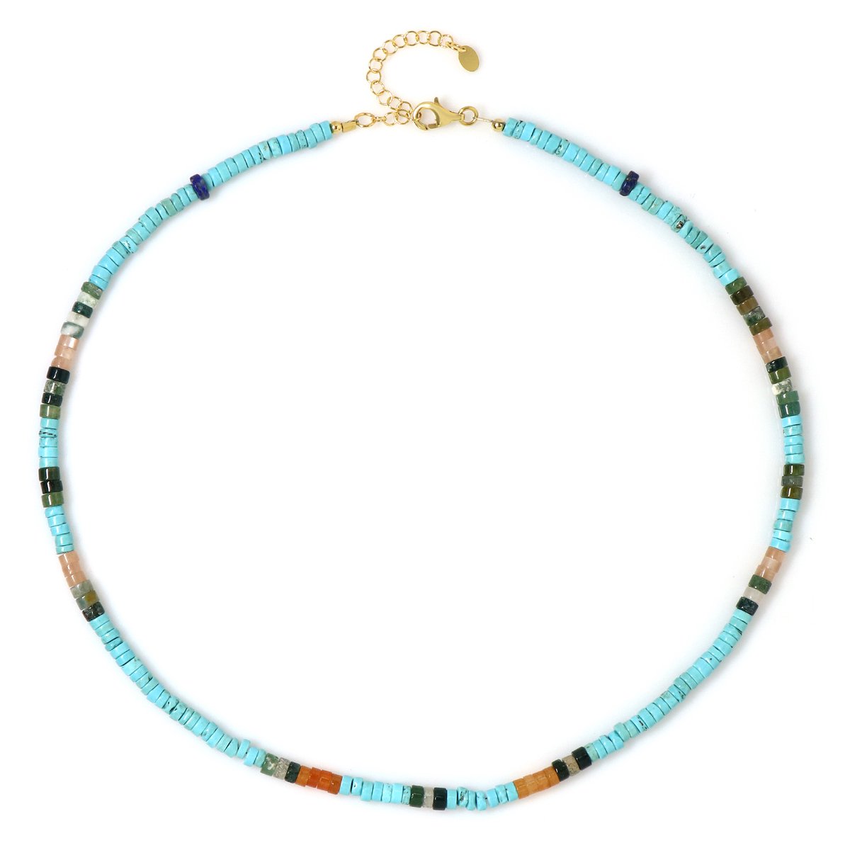 Cavill - Verstelbare Zilveren Halsketting - 925 Sterling Zilver Verguld - Turkoois & Lapis Lazuli 43 ct - Handgemaakte Cilinder Ketting