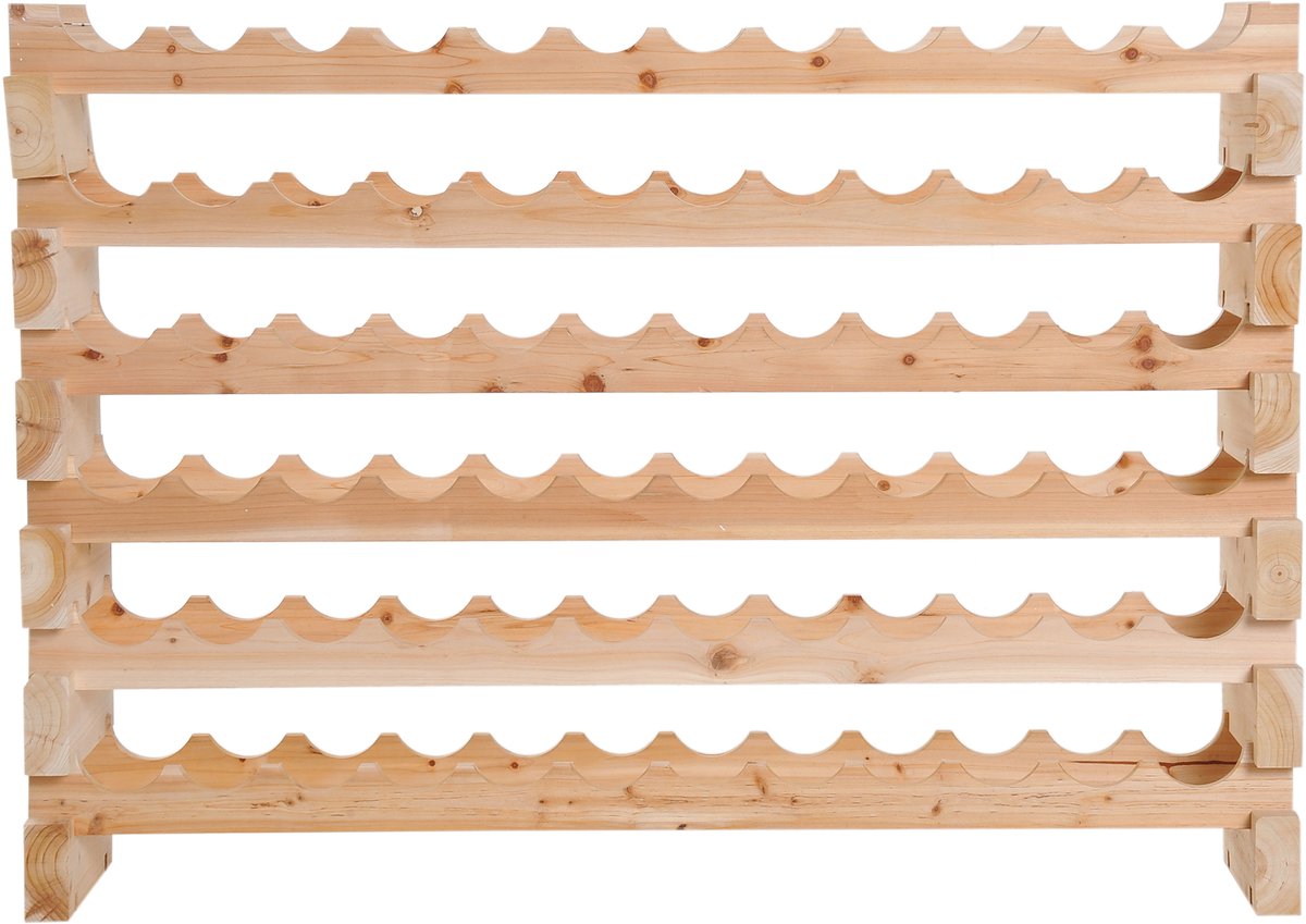 Wijnrek van hout, flessenrek met 6 niveaus voor 72 flessen, flessenhouder van grenenhout, wijnstandaard voor keukens, bars en wijnkelders, 114 x 28 x 85 cm, natuurlijke houtkleur (voor 72 flessen)