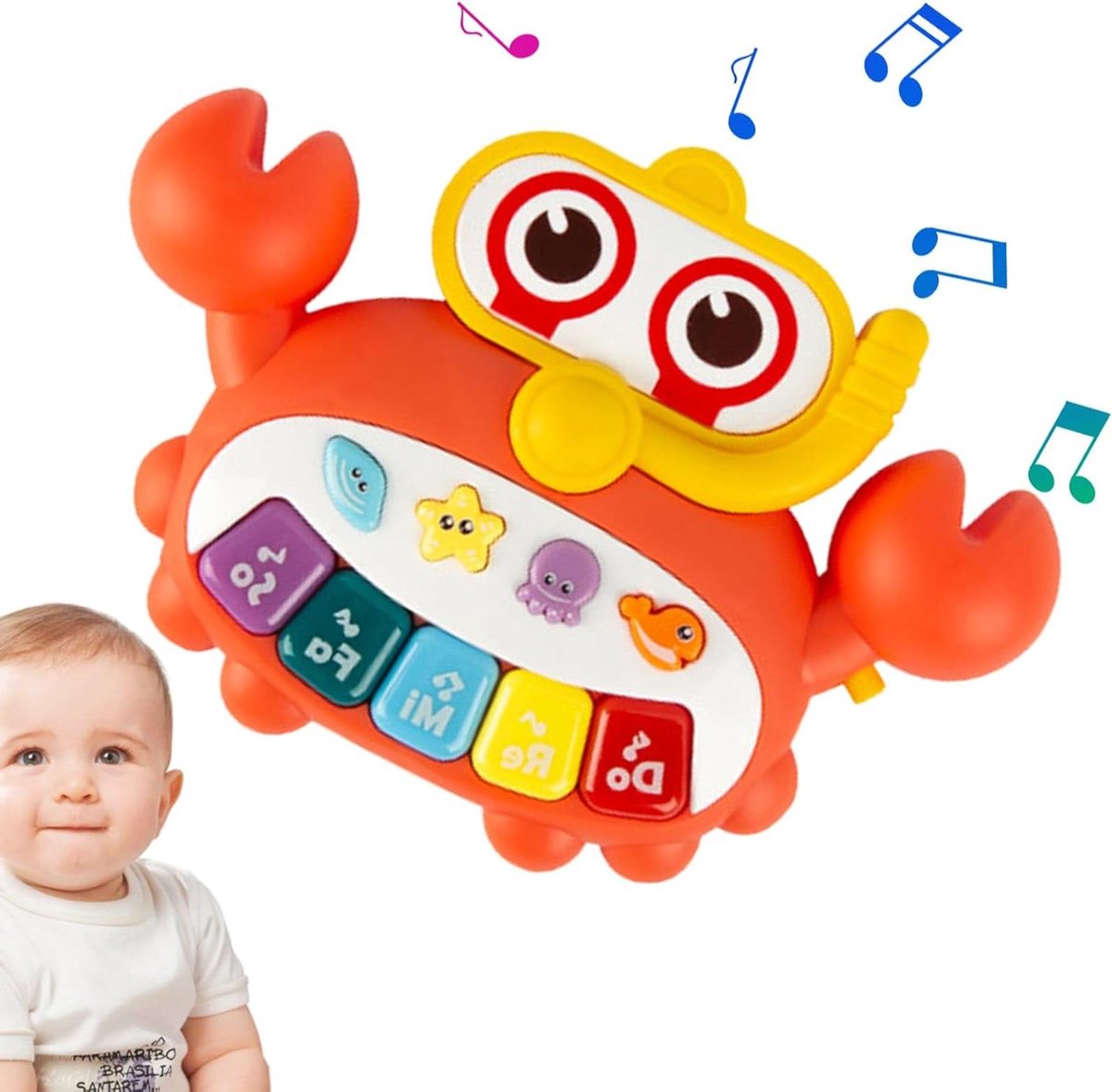 Muzikaal Piano Speelgoed - Kindertoetsenbord Speelgoed - Muziek Ontdekken - Zachte Toetsen - 20.8 x 19.3 x 6.3 cm - Krab