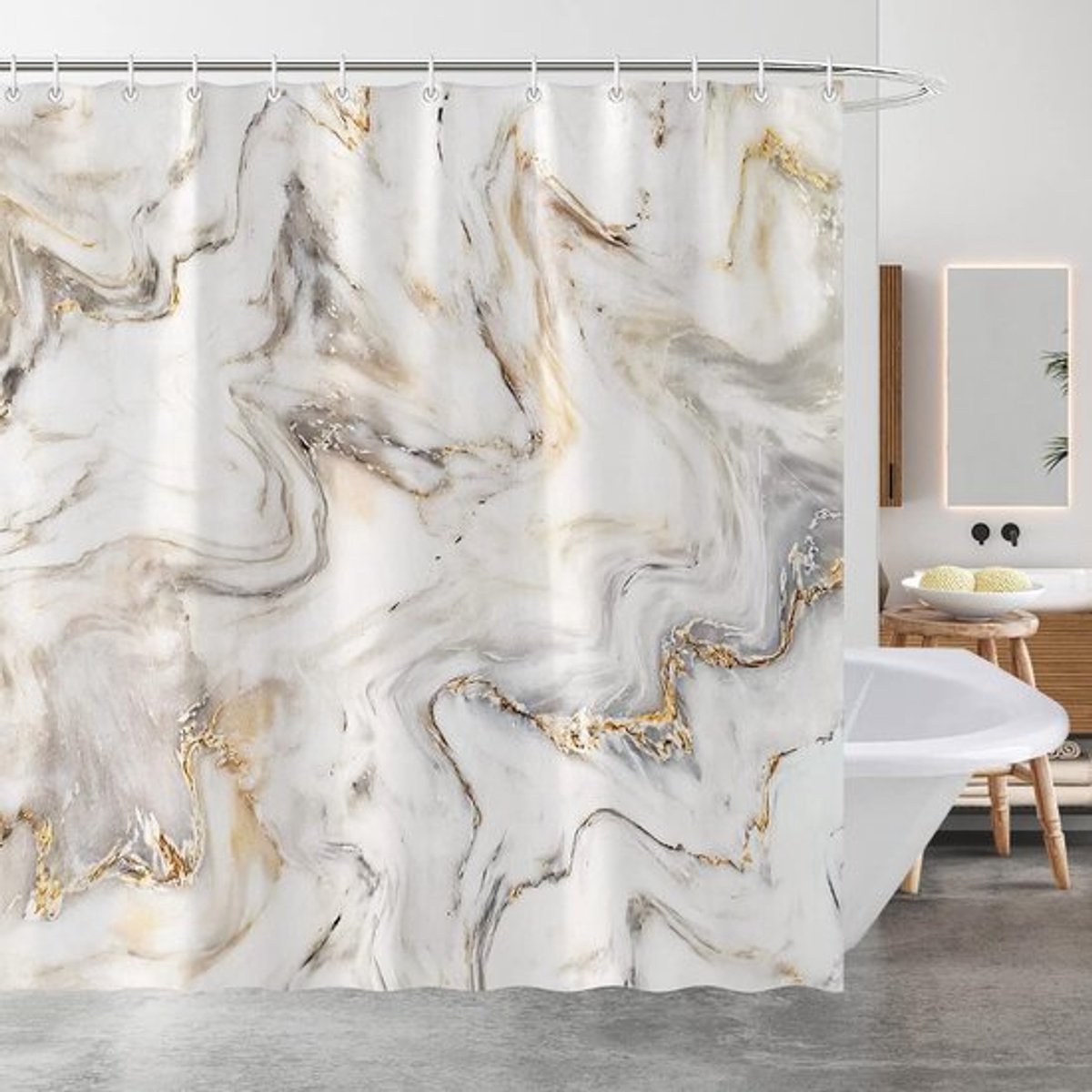 Schimmelbestendige Douchegordijn van 100% Polyester, Inclusief 12 Haakjes, 180x180 cm voor Badkamerdecoratie