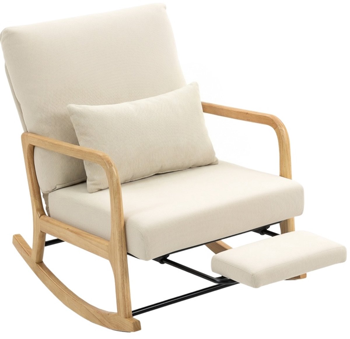 MIVRAY Schommelstoel Relaxfauteuil 89 Cm - Verstelbare Rugleuning En Voetsteun - Voor Woonkamer En Leeshoek - Cord - Cream