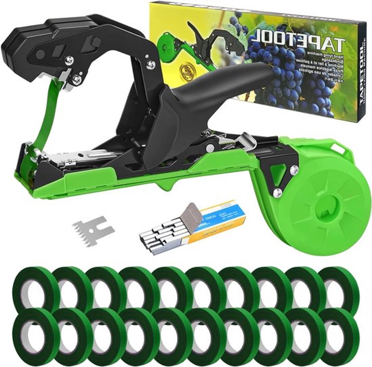 Handmatige Touwbindmachine voor Planten met 1 Doos Nietjes en 20 Rollen - Ideaal voor Tomaten, Druiven en Fruitplanten