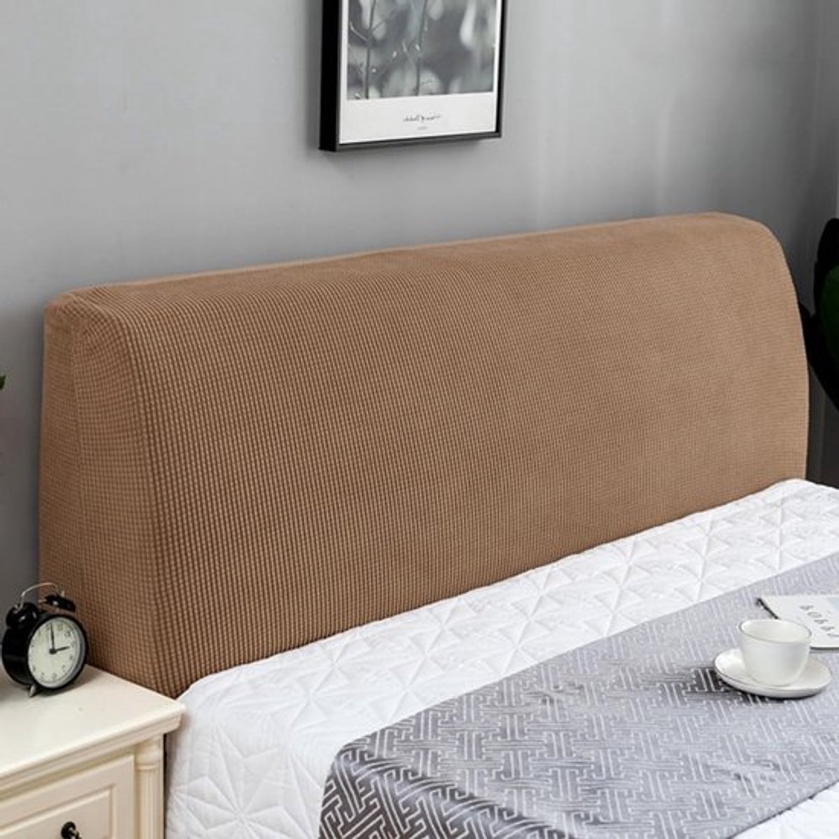Beschermende Hoofdbordhoes voor Bed, Rekbare Bedekking 180-200cm, Koffiekleur, Geschikt voor Diverse Hoofdborden en Stijlen
