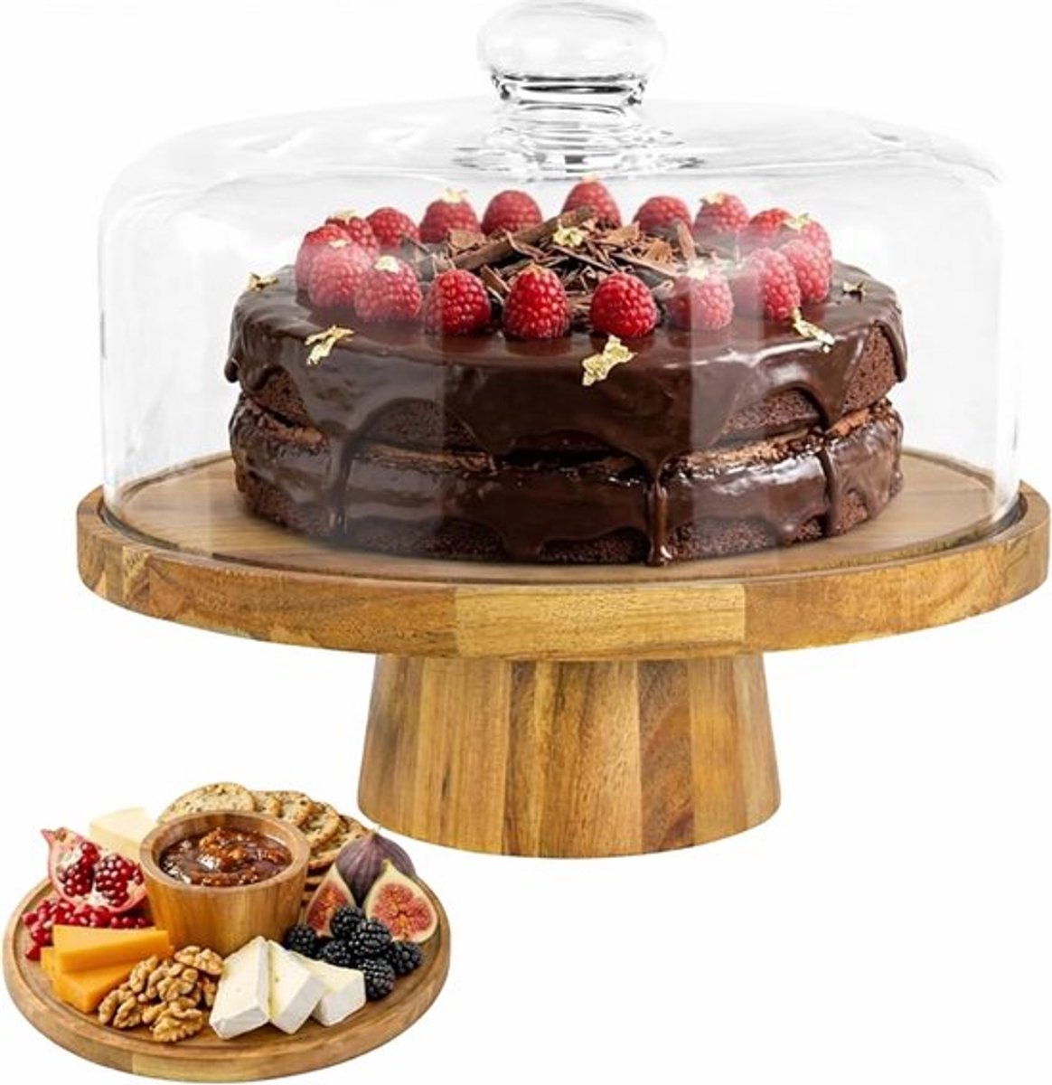 Taartstandaard met deksel en voet, ideaal voor het presenteren van taarten, desserts en gebak, perfect voor feesten, bruiloften en keukens, 30,5 cm