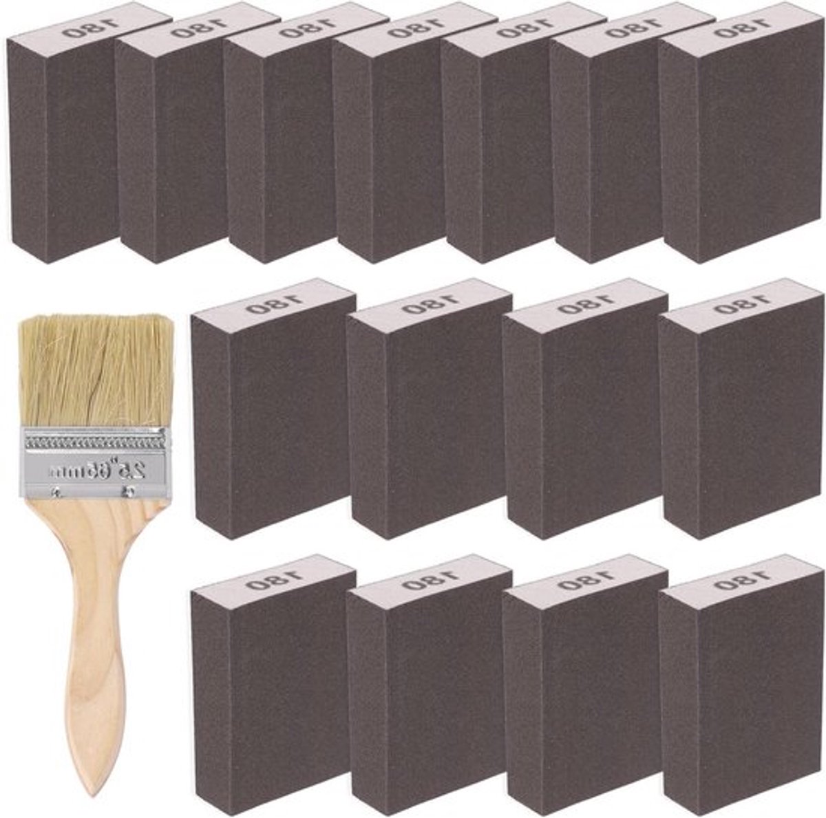 16-delige Schuur Spons Set 180 Grit - Wasbare en Herbruikbare Schuurblokken voor Houtbewerking, Gipsplaat en Metaal Polijsten met Borstel