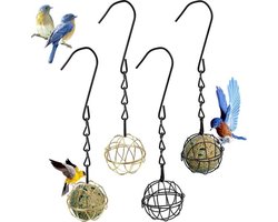 Voederballen voor Vogels met Haken, Set van 4 Suet Voeders, Kleine Metalen Hangvoeder voor Tuinvogels zoals Vinken en Spreeuwen