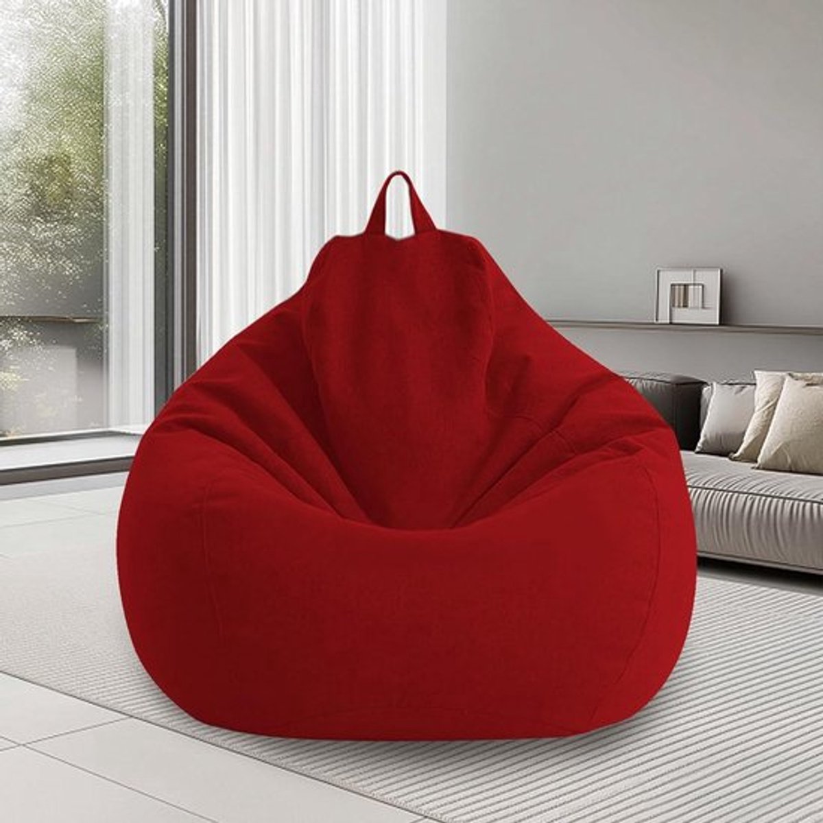 XL Zitzak met Handvat, Alleen Hoezen voor Volwassenen, Geschikt voor Slaapkamer, Woonkamer en Buiten, 100 x 120 cm (Rood)
