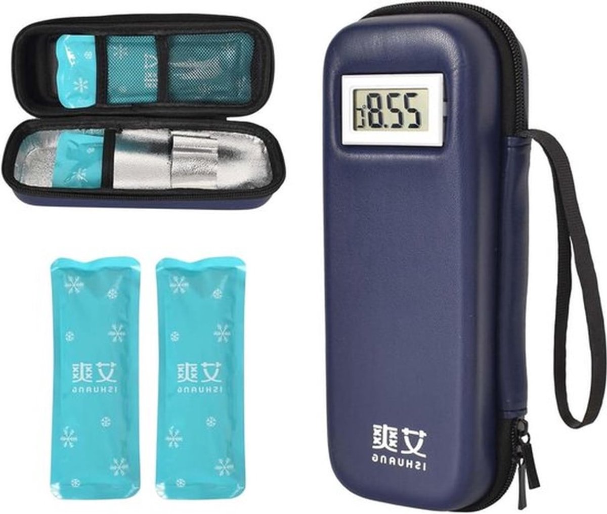 Koeltas voor Medicijnen met Temperatuurweergave, Insuline Koeltas voor Reizen, Diabetische Reisoplossing met 2 Nylon IJs Packs en Draagbare Koeler voor Medicijnen