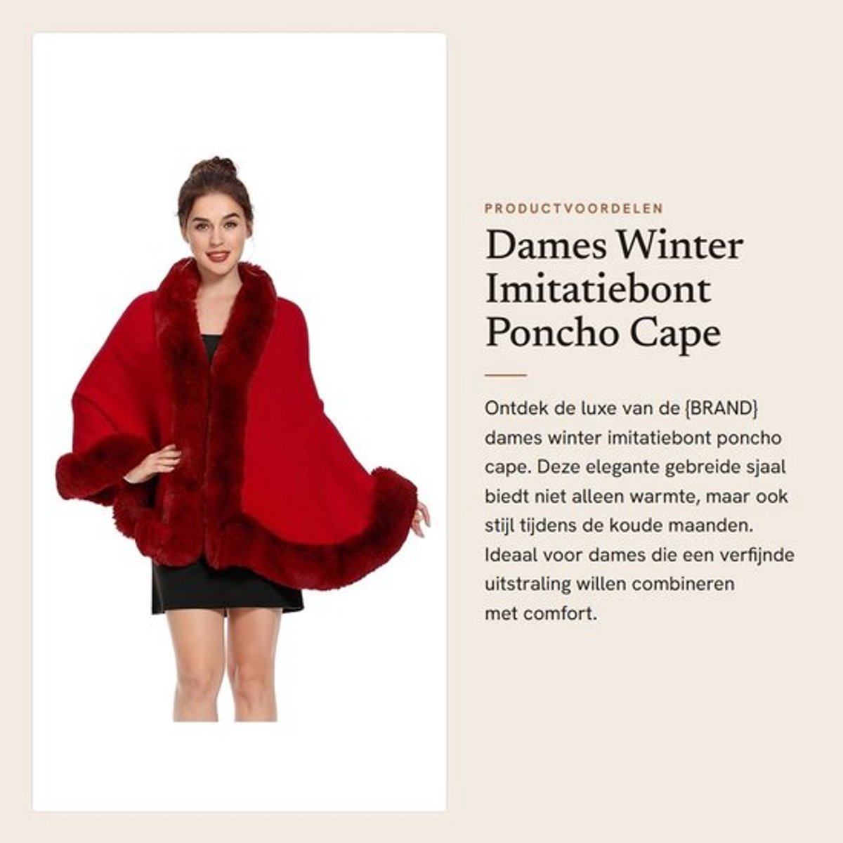 Poncho Dames Warm - Gebreide Sjaal - Imitatiebont - Elegant - Huidvriendelijk - Afmetingen 165 cm x 70 cm