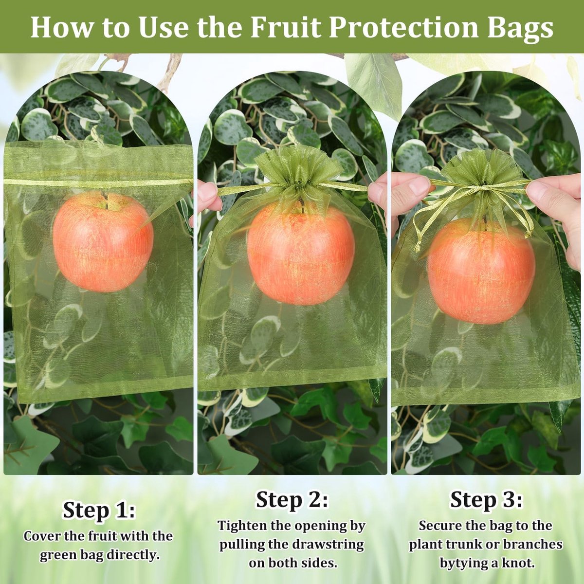 100 Stuks - Organza Zakjes - Fruithoezen - Beschermzakjes - Netzakken - 20 x 30 cm - Fruitbeschermers met trekkoord - Geschikt voor druiven, mango's, fruitbomen, groenten en andere tuingewassen - Groen
