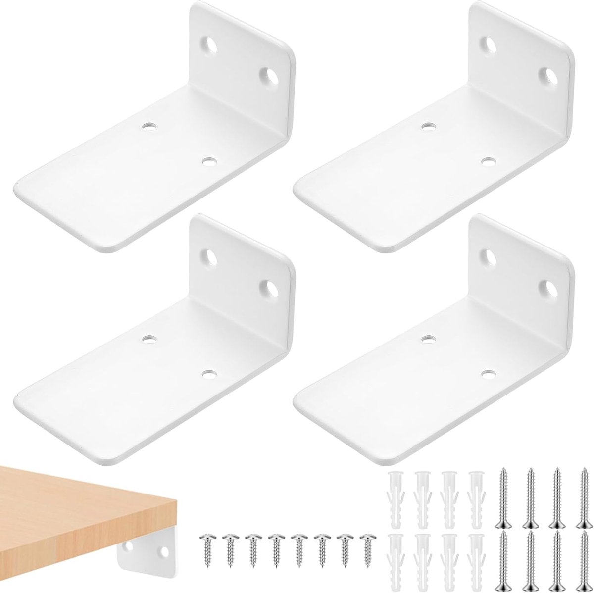 Planksteunen 3,5" - stevige metalen L-vormige steunen - witte wandplankbeugels - ideaal voor zwevende planken - ShopVlot