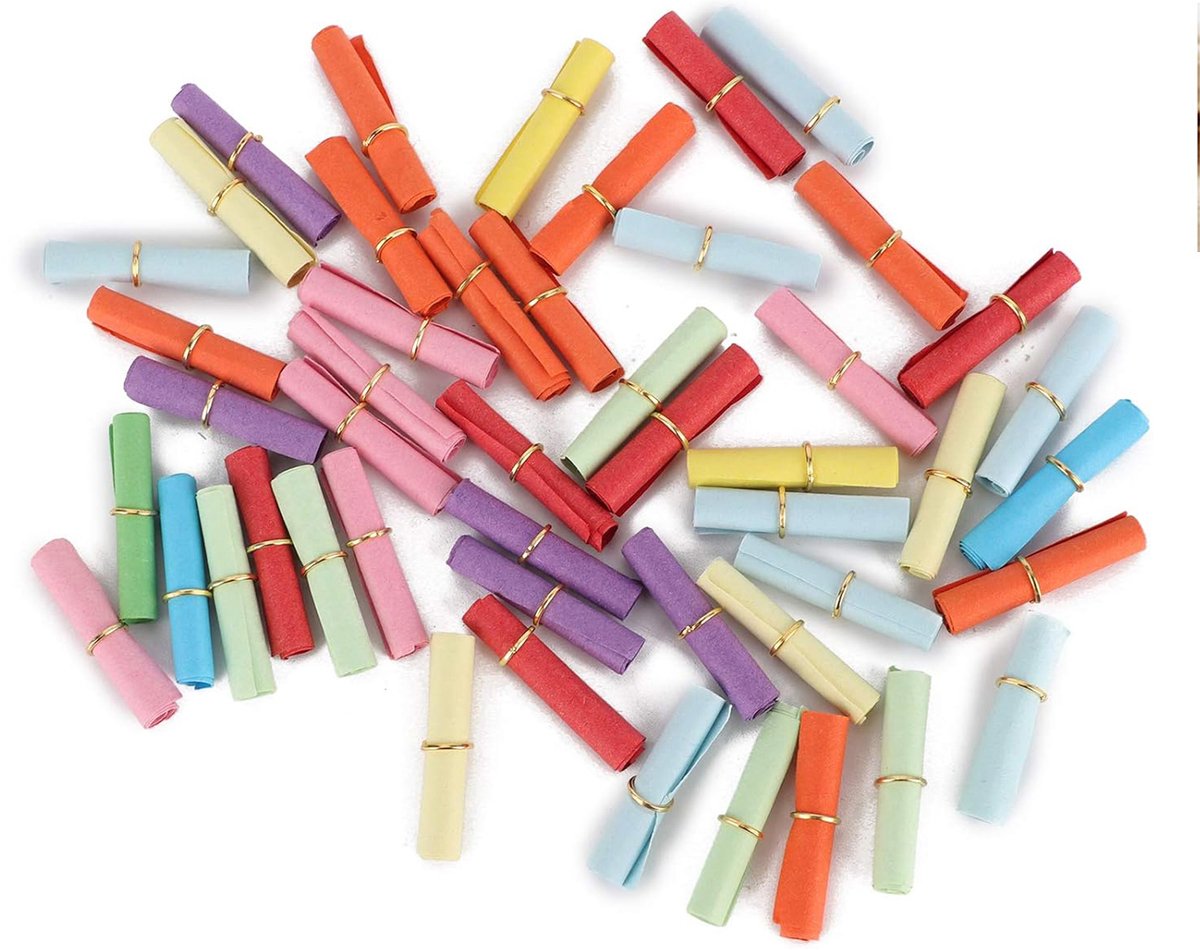 Mini papieren rolletjes voor een berichtje in een fles- kleurrijk wenspapier 100 stuks- 1 x 2-4 inch klein liefdesbriefje- gelukbrengende wensrolletjes voor bruiloft- Valentijnsdag- jubileum- cadeaus