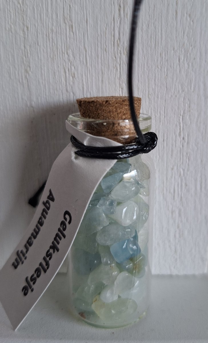 Geluksflesje met "Aquamarijn" mineraalsteen