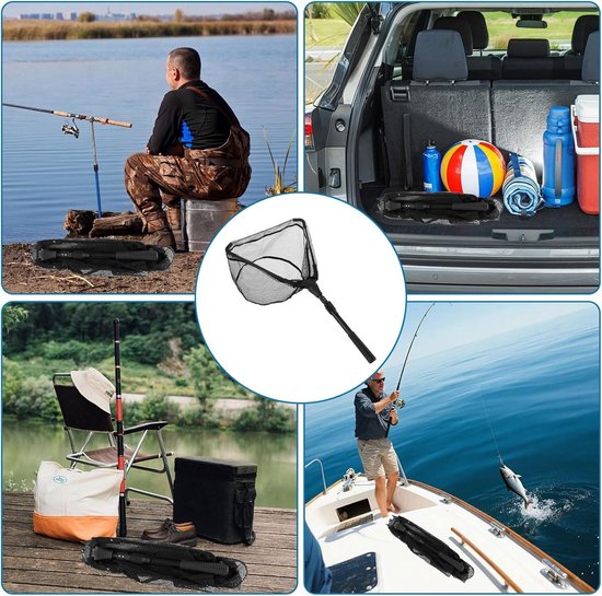 Dailygoods - Schepnet voor vissen, rubberen schepnet 40 x 30 cm, tweedelig, inklapbaar telescopisch visschepnet 90 cm met aluminium frame voor forelvissen, zalm, karpers, bas, catfish van Dailygoods — afbeelding 2