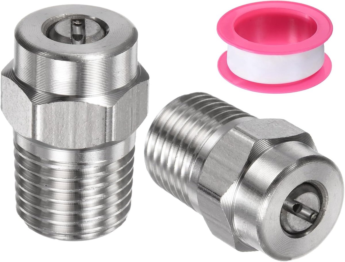 SnelShoppen - 2 Stuks Vervangende Sprayers Nozzles - 25 Graden 1/4 Inch NPT Mannelijke Drukreiniger Spuitmondjes - Roestvrij Staal met Afplaktape voor