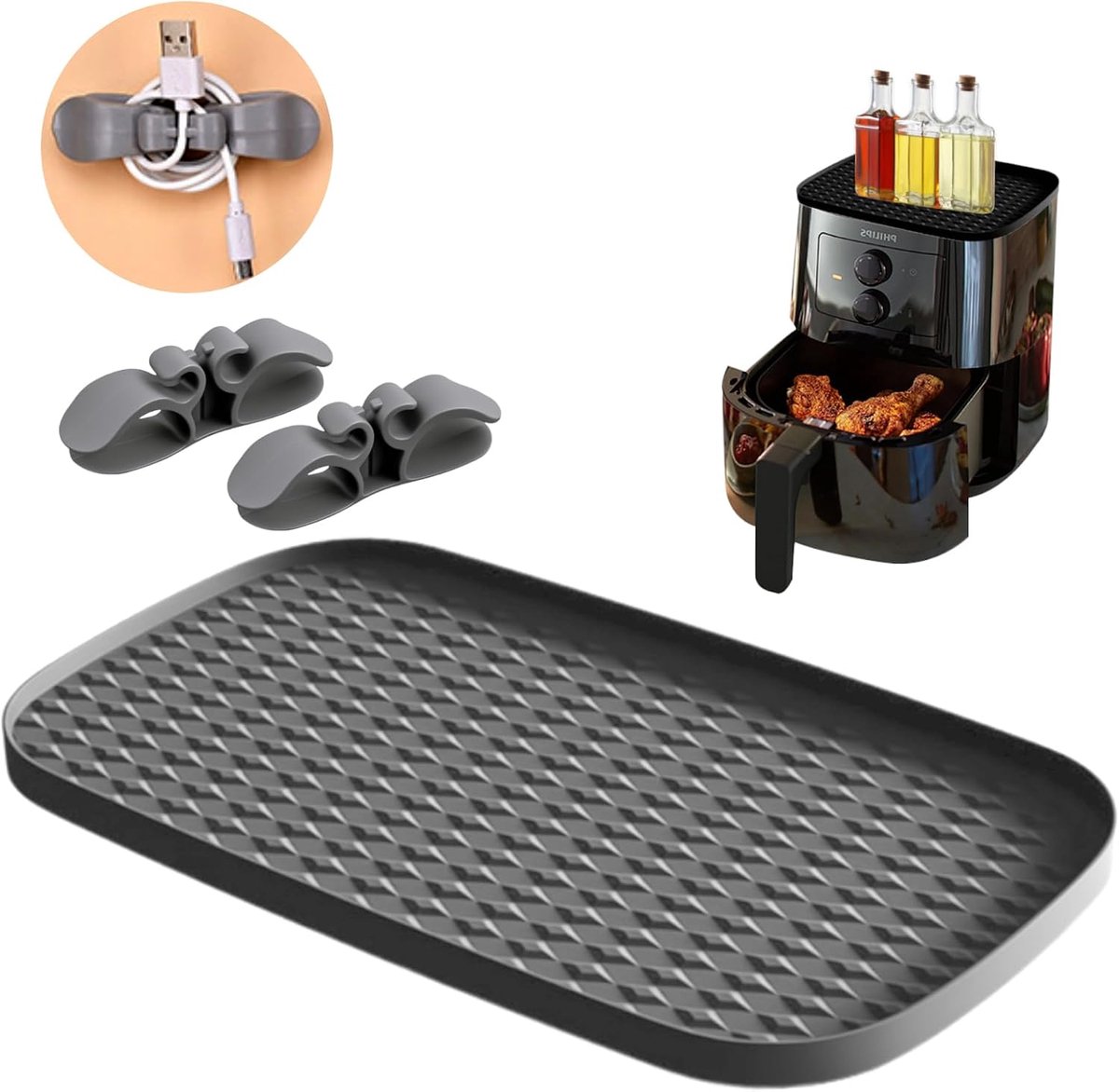 SnelShoppen - Airfryer Accessoires voor AF400EU AF451EU, Multifunctionele Siliconen Pad met Kabelhouder, Opbergrek, Siliconen Mat voor Specerijflessen