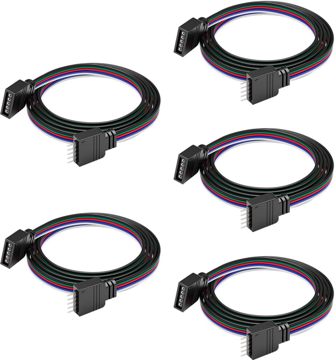 SnelShoppen - 5PIN JST SM LED Plug 5 stuks met 0,5m Kabel voor PWM SMD FCOB RGBW LED Strips - Solderen Niet Nodig - Geschikt voor LED Lichtprojecten