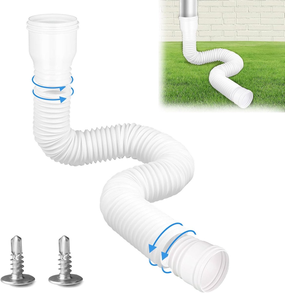 SnelShoppen - Flexibele Regenpijp Verlengset voor 80/100 mm Afvoerpijpen - Verlengbare Regenpijp 47 tot 150 cm (Wit, 1 Stuk)