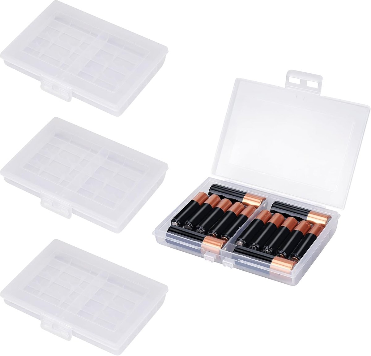 SnelShoppen - 4-Pack Waterdichte AAA Batterij Organizer Box, Draagbare Opslagdoos voor 10 AAA en AA Batterijen, Transparante en Duurzame Container voo
