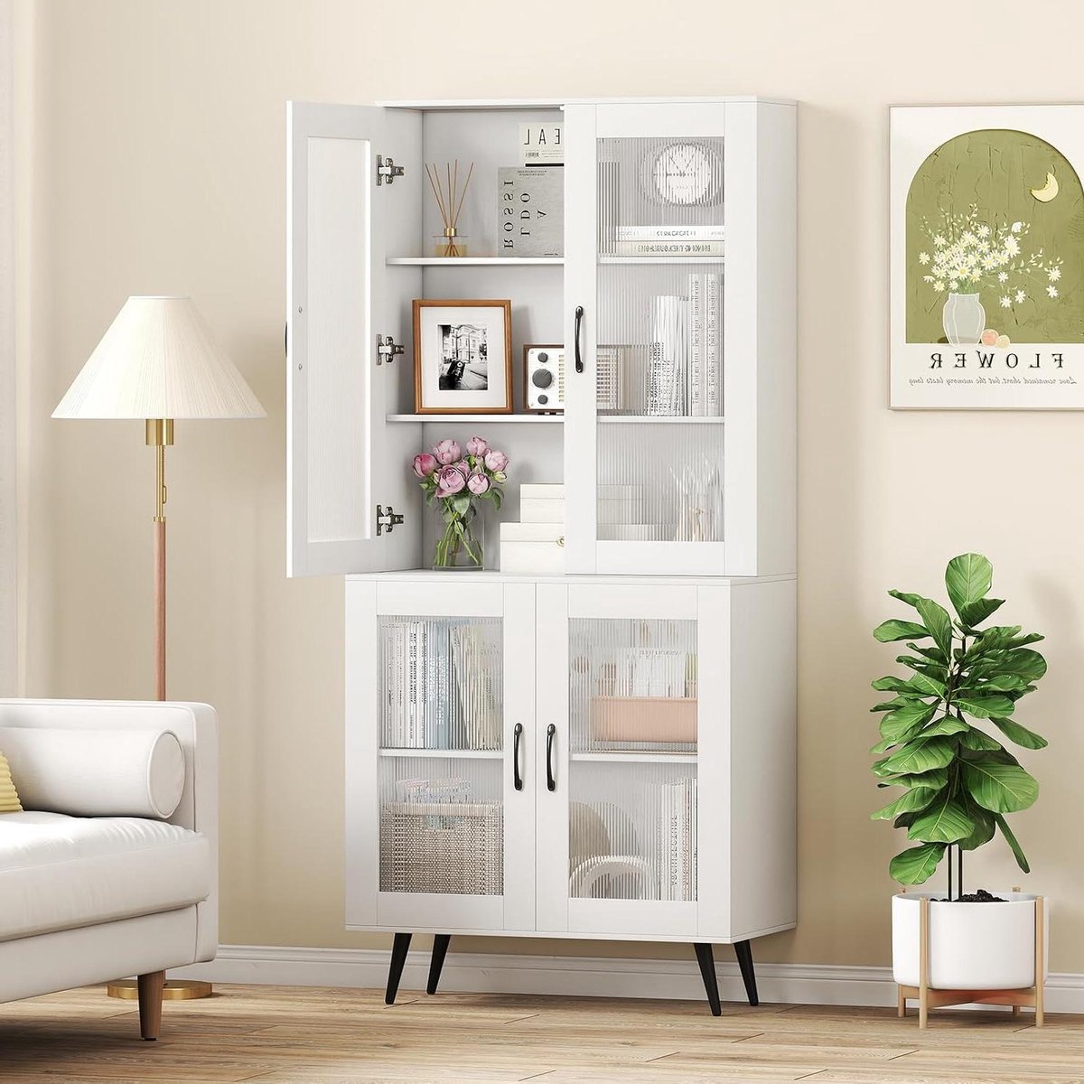 Hoge Keukenkast - Buffetkast Dressoir - Keuken Opbergen - Verstelbaar Binnenrek - 1785 cm Hoog - Wit
