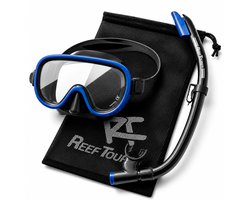 ReefTourer Snorkelset – Premium duikbril met snorkel, hypoallergene siliconen snorkelmasker één venster – Zwart/Blauw – RC-0105-BK/MB