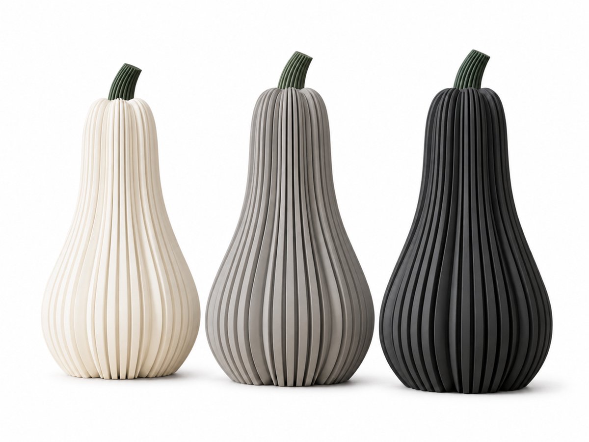 Geribbelde pompoen decoratieset – 3 stuks – 3D-geprinte herfstdecoratie