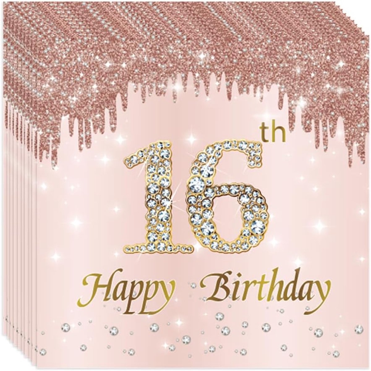 SnelShoppen - 20 Stuks Feestservetten Jarig Roze Goud, 2 Laags Papieren Servetten voor Meisjes Verjaardagsfeest, Tafeldecoratie, 33x33 cm, Perfect voo
