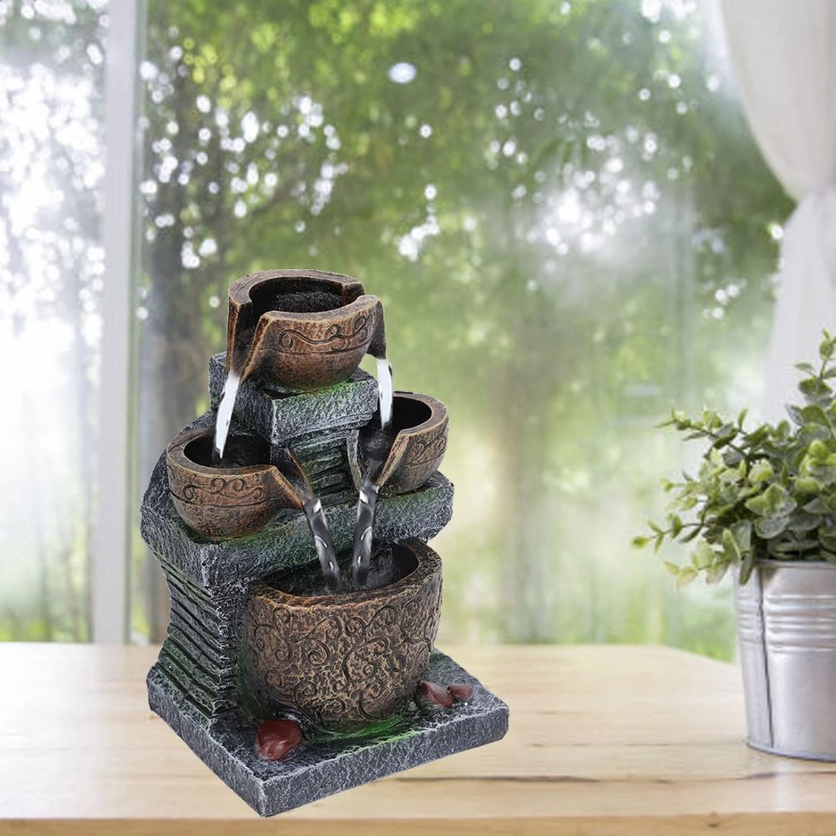 SnelShoppen - Waterfontein voor Binnen, Drie-laags Design met USB Voeding, Elegante Stijl, Compacte Waterval voor Woonkamer en Kantoor Zen Decoratie