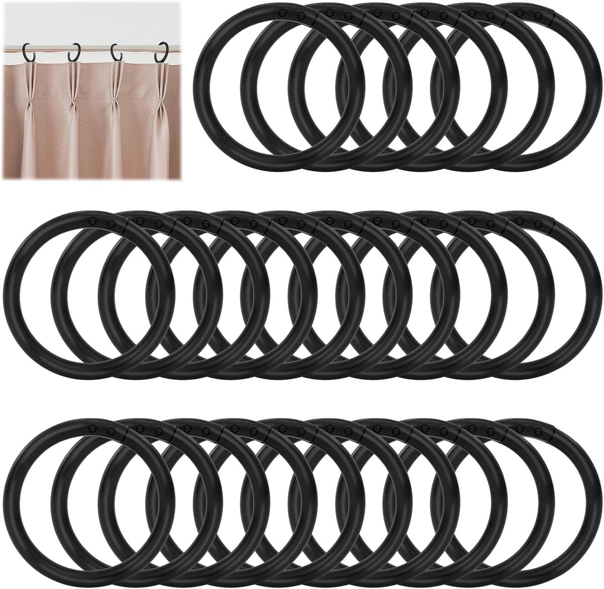 SnelShoppen - 26 Stuks Zwarte Douchegordijnringen 4cm Plastic Geschikt voor de Meeste Stangen - Sterk en Duurzaam voor Badkamer en Douche