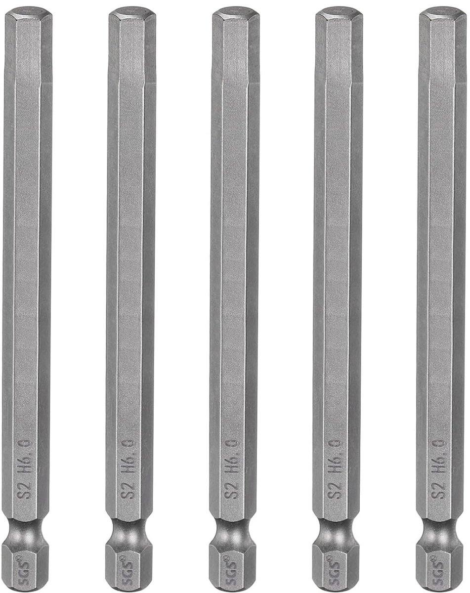 SnelShoppen - 5-delige 6mm (H6.0) Inbussleutel Bit Set, Magnetische S2 Staal Schroevendraaier, 100mm Lengte, 1/4 Inch Hex Schacht voor Accuschroevendr