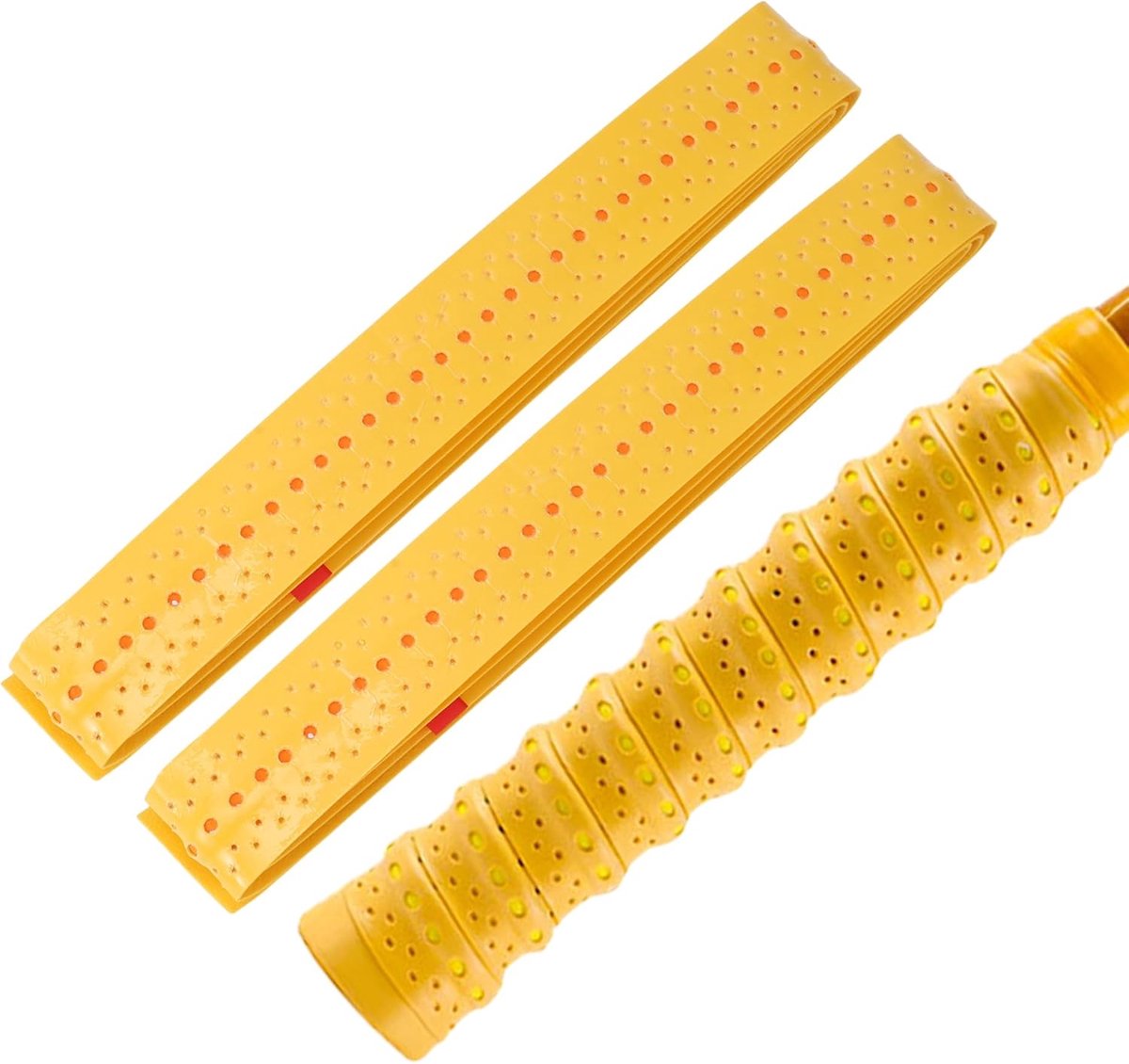 SnelShoppen - 2 stuks Tennis Racket Gripbanden, Antislip, Absorberend, Geel Oranje, Verbeterde Grip voor Competities, Ideaal voor Sportliefhebbers