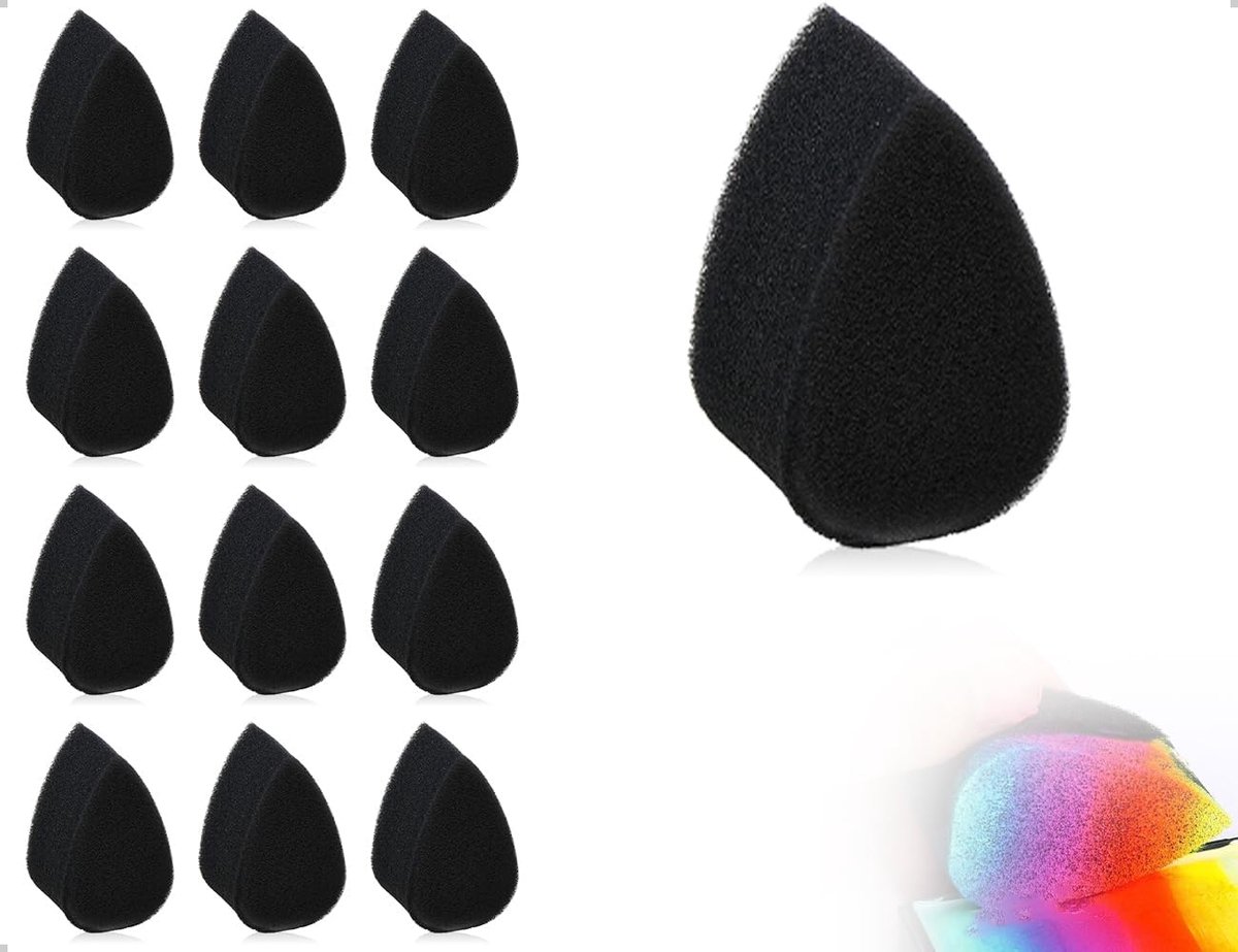 SnelShoppen - Set van 12 Zwarte Gezichtsverf Sponsen met Druppelvorm Hoge Dichtheid Make-up Spons voor Gezichtsverf, Kunst, Lichaamsverf, Festivals