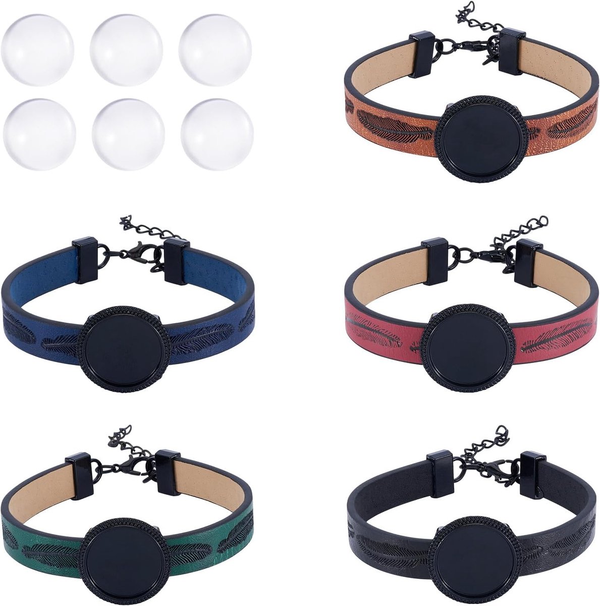 SnelShoppen - 5 Stuks PU Lederen Armbanden Maken, Verstelbare Armband Lege Tray 18mm Glazen Cabochons DIY Sieraden Kits voor Vrouwen en Mannen, Zwart,