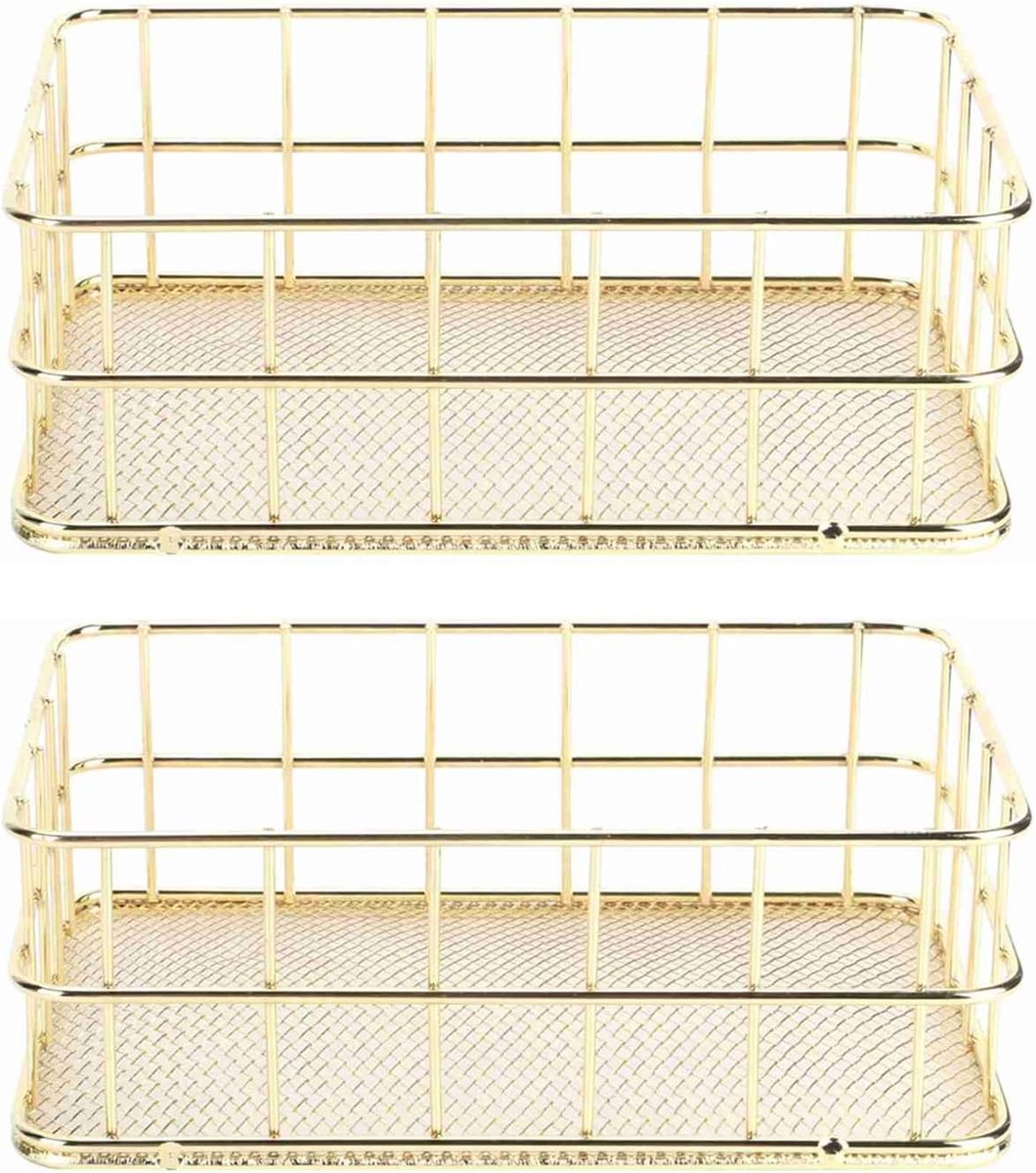 SnelShoppen - Mesh Mand, Gouden Bureau Metaal Opbergmand, IJzeren Raster, Opbergdoos, Netmand, Voor Thuis, Cosmetica, Kantoorbenodigdheden (2 stuks, 1