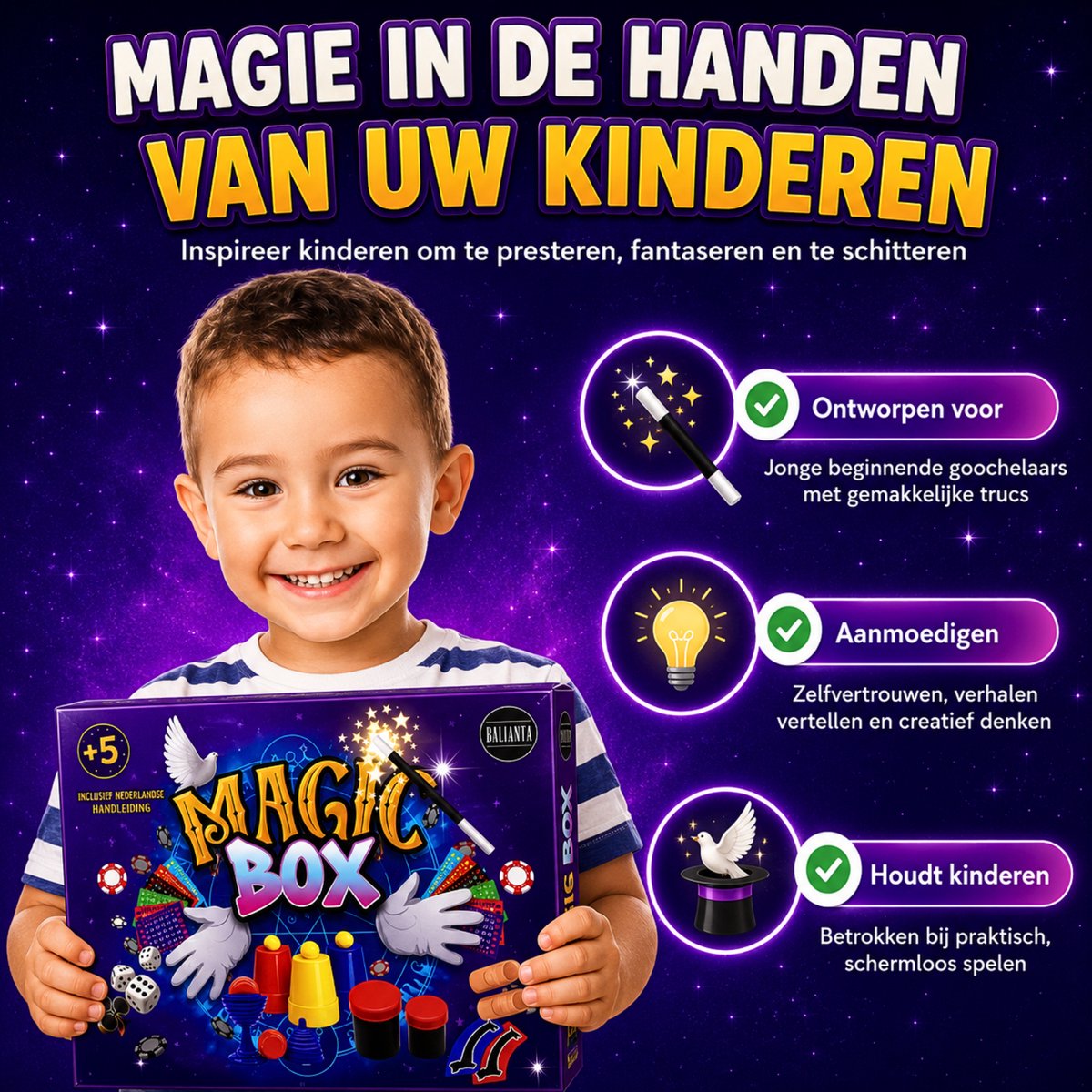 Bailanta® Goocheldoos voor Kinderen – 25 Goocheltrucs & Magic Tricks – Inclusief Nederlandse Handleiding en DVD – Vanaf 5 Jaar — afbeelding 2