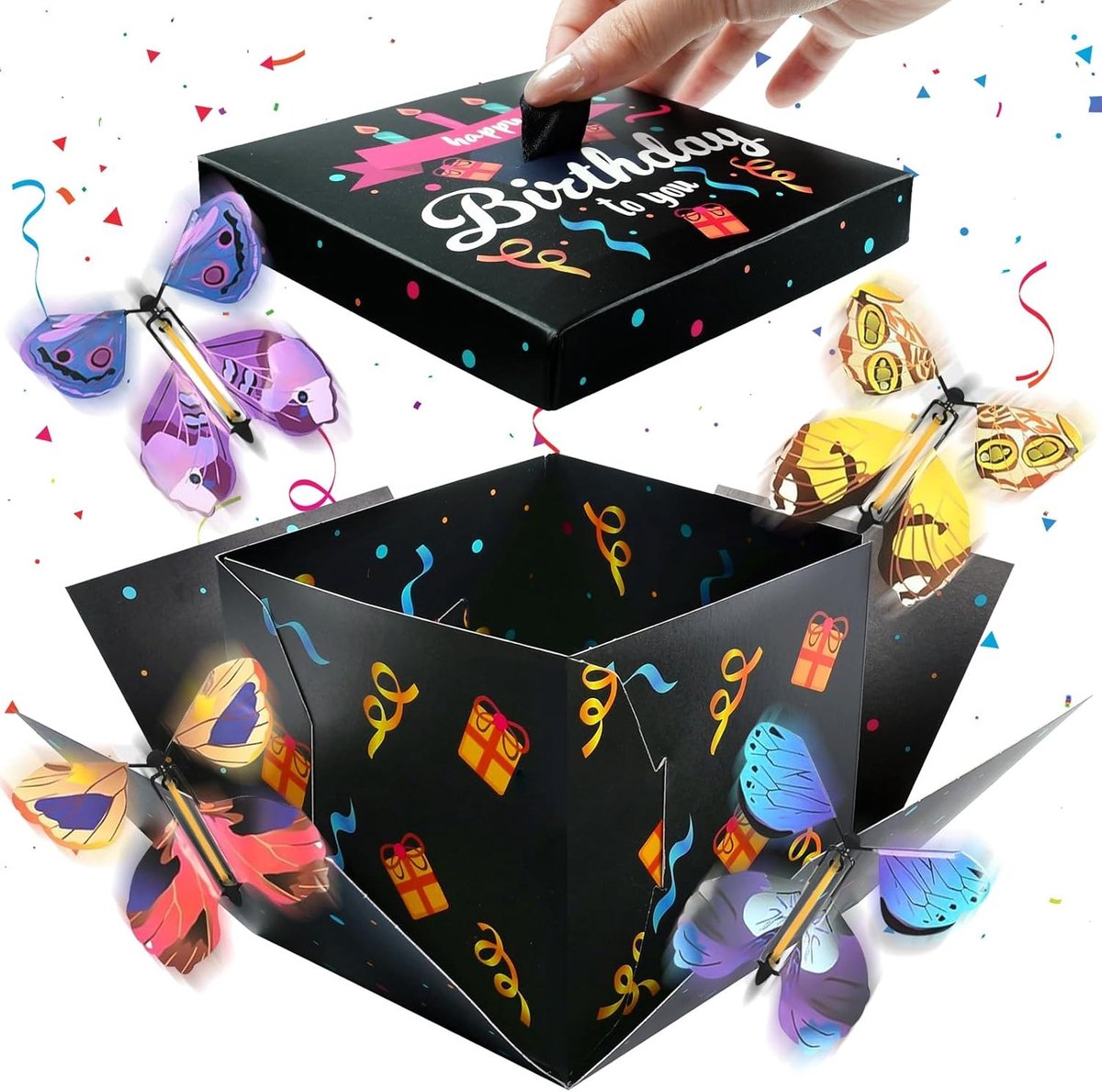 Explosie-geschenkdoos - Zwart - 12,5 x 12,5 x 12,5 cm - Creatief Pop-up Design - Voor Verjaardag en Feestdagen