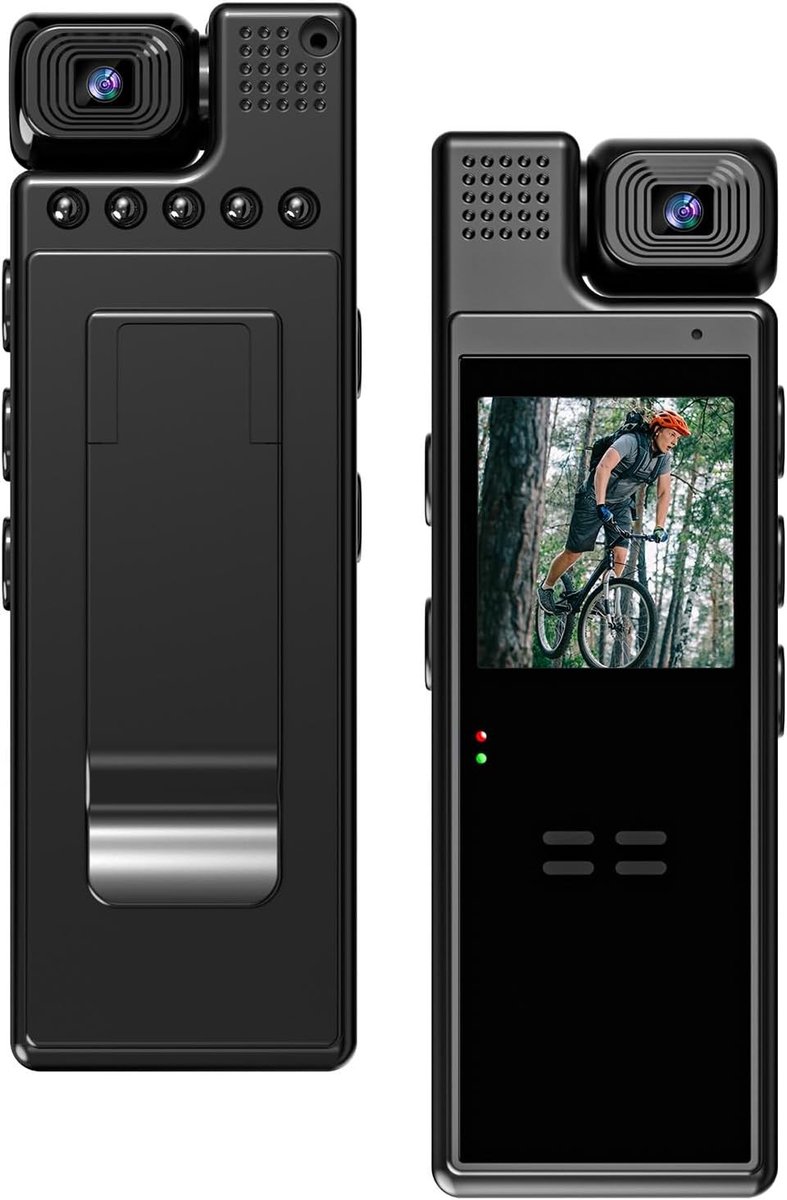 Mini 4K bodycam voor de politie, voorzien van een 180° draaibare lens, nachtzicht en bewegingsdetectie.