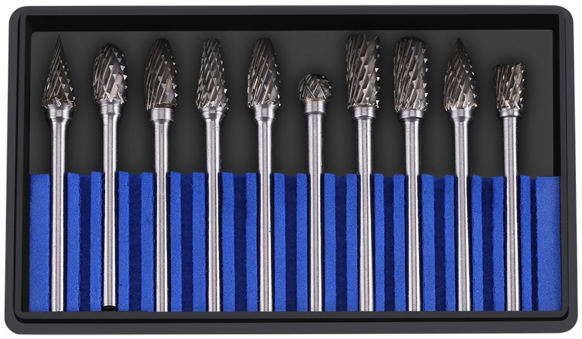 SnelShoppen - 10-delige Rotating Tungsten Carbide Staal Diamant Cutter Set, 3mm Schacht 6mm Diameter Gereedschap voor Houtbewerking, Beitelen, Snijden