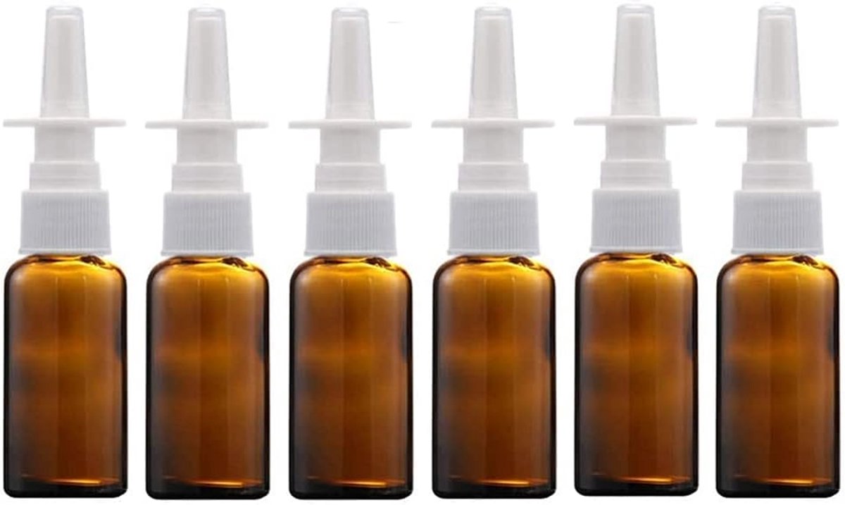 SnelShoppen - 6 Stuks 20ml Lege Amber Glazen Neusspray Flessen Navulbare Fijne Atomizers Make-up Container Voor Cosmetica Medische Zoutwater Toepassin
