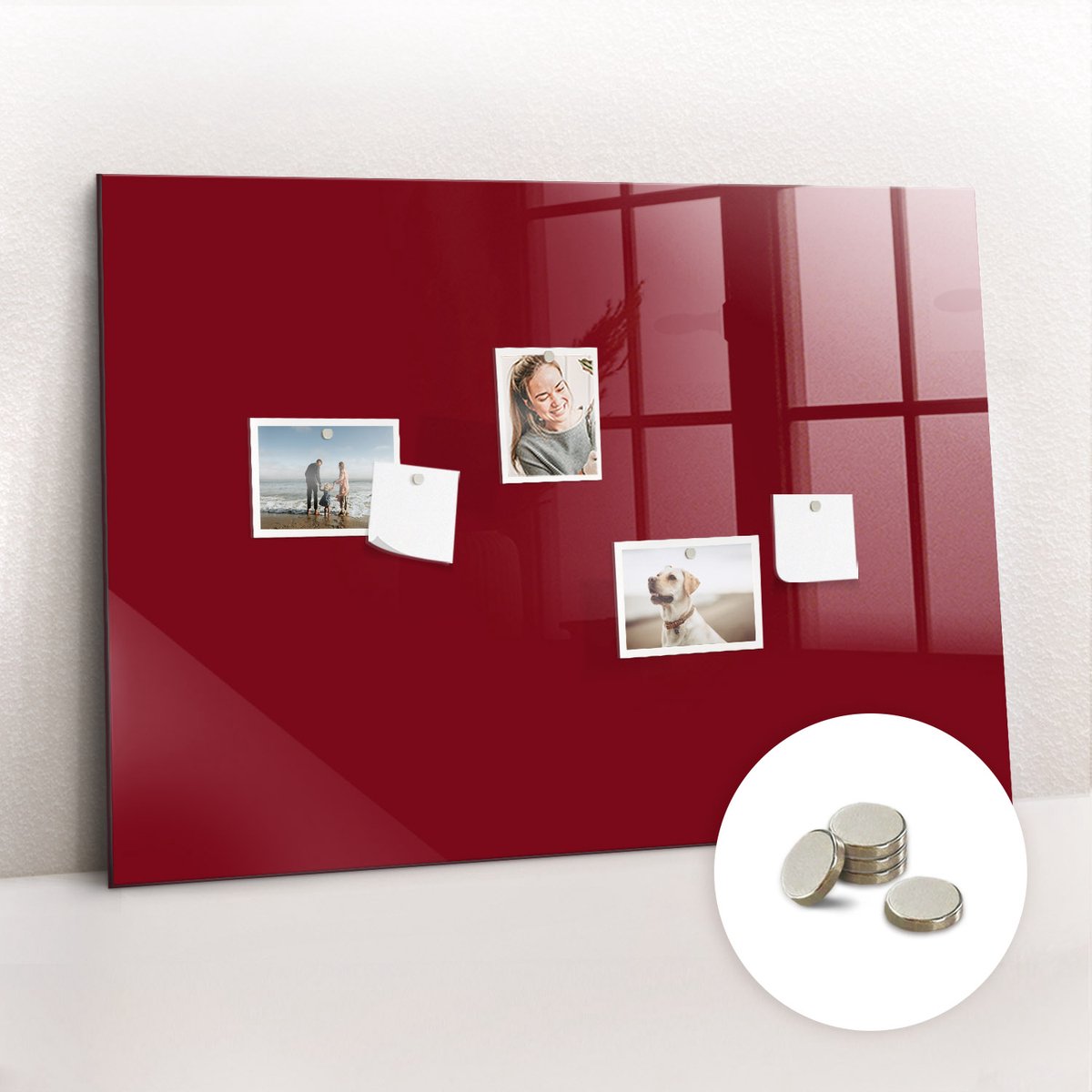 Tulup Glassboard - Bordeauxrode kleur Magneetbord - 100 cm x 70 cm - Foto Magneetbord - Wanddecoratie Kantoor - Magnetisch Bord Kind Bourgogne - Inclusief Gratis Magneten - Memobord Glas - Memo Bord
