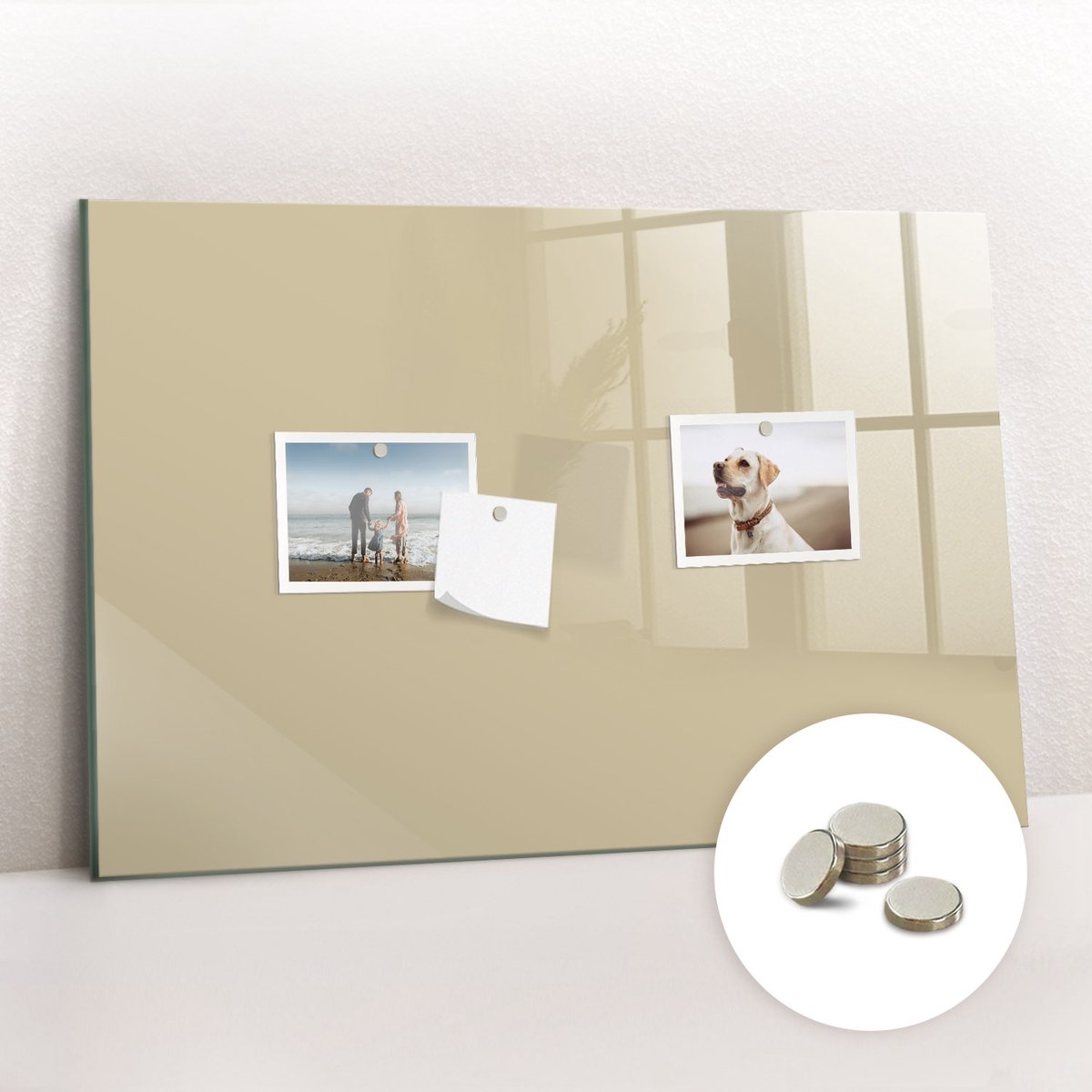 Tulup Glassboard - Beige kleur Magneetbord - 60 cm x 40 cm - Magneetbord Keuken - Minimalistisch Prikbord - Memobord Magnetisch Beige - Gratis 5 Sterke Magneten - Magneetbord Design - Memo Magneetbord