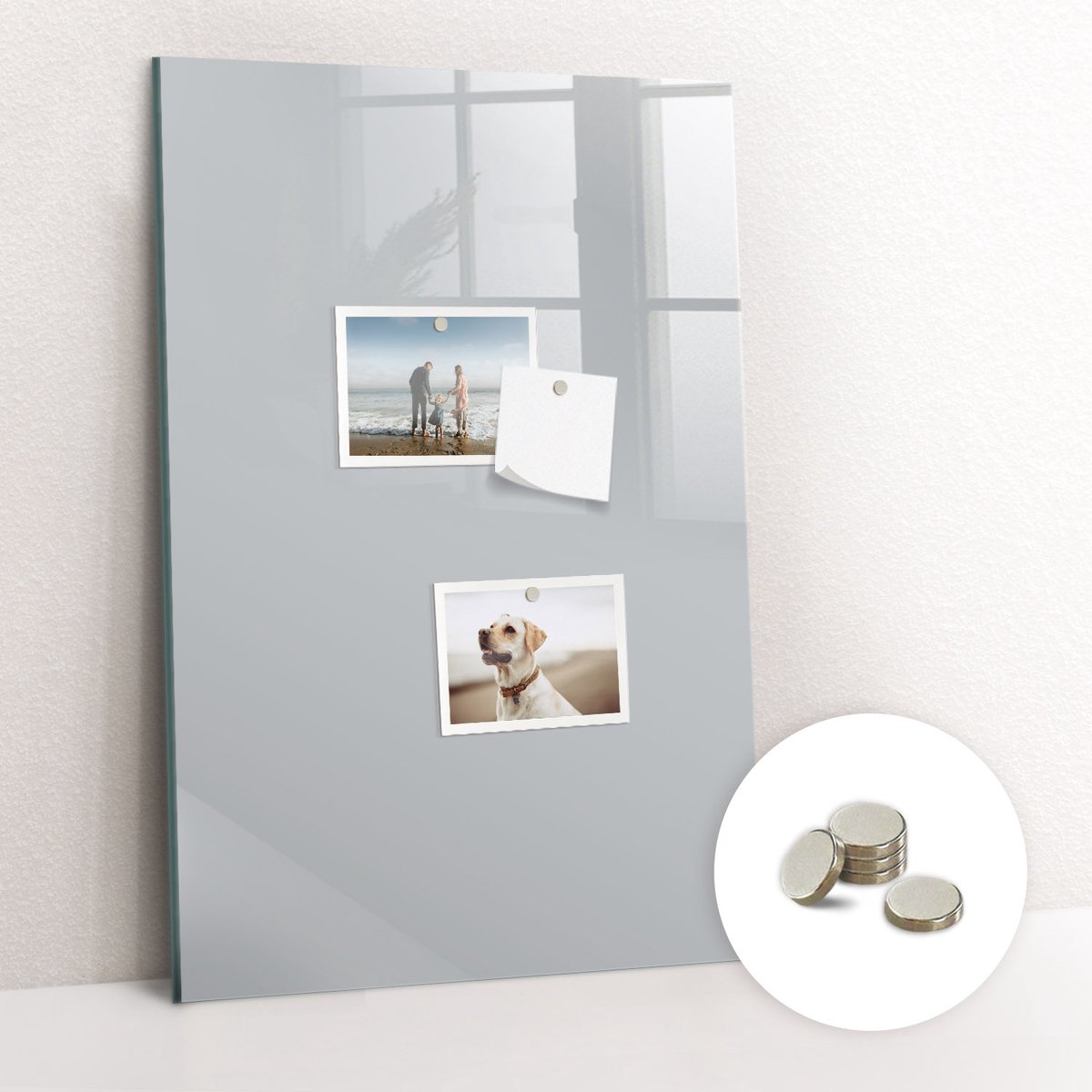 Tulup Glassboard - Lichtgrijze kleur Magneetbord - 40 cm x 60 cm - Memo Bord - Moderne Wanddecoratie - Magnet Board Lichtgrijs - Gratis 5 Sterke Magneten - Magnetic Board - Magnetisch Bord Kind