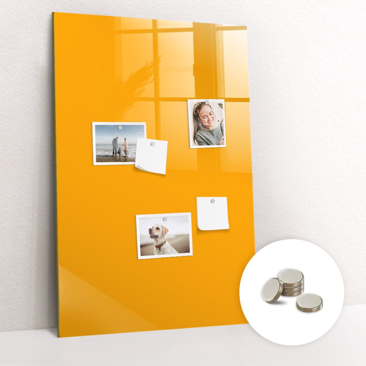 Tulup Glassboard - Goudgele kleur Magneetbord - 60 cm x 90 cm - Memobord Keuken - Design Memobord - Memo Bord Donkergeel - Inclusief Gratis Magneten - Memobord Magnetisch - Foto Magneetbord