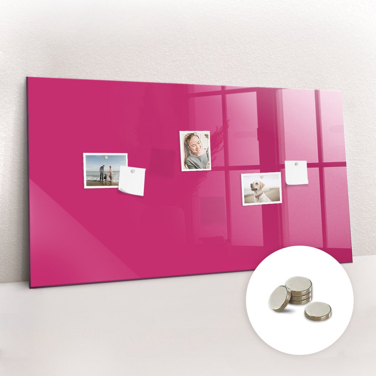 Tulup Glassboard - Sterke roze kleur Magneetbord - 120 cm x 60 cm - Foto Magneetbord - Wanddecoratie Kantoor - Magnetisch Bord Kind Roze - Inclusief Gratis Magneten - Memobord Glas - Memo Bord